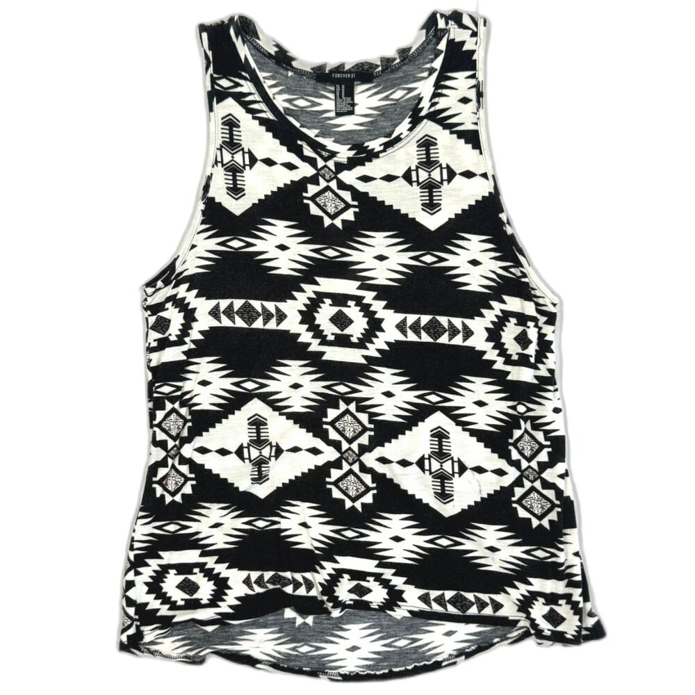 Forever 21 Junior's Aztec Geometric Print Hi-Low Tank Top Size Medium